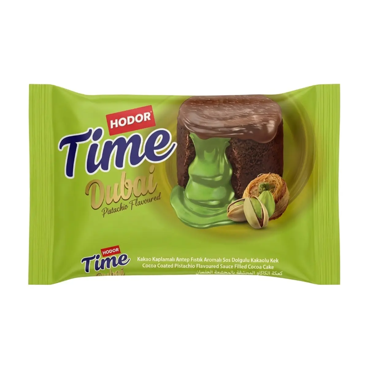 Pastel de chocolate con relleno sabor pistacho Dubai y cobertura de cacao Time Hodor (30 g / 1.05 oz)