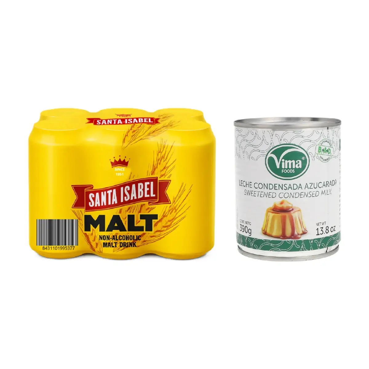 Leche condensada azucarada Vima Foods (390 g / 13.8 oz) + Malta Santa Isabel (6 x 330 ml)