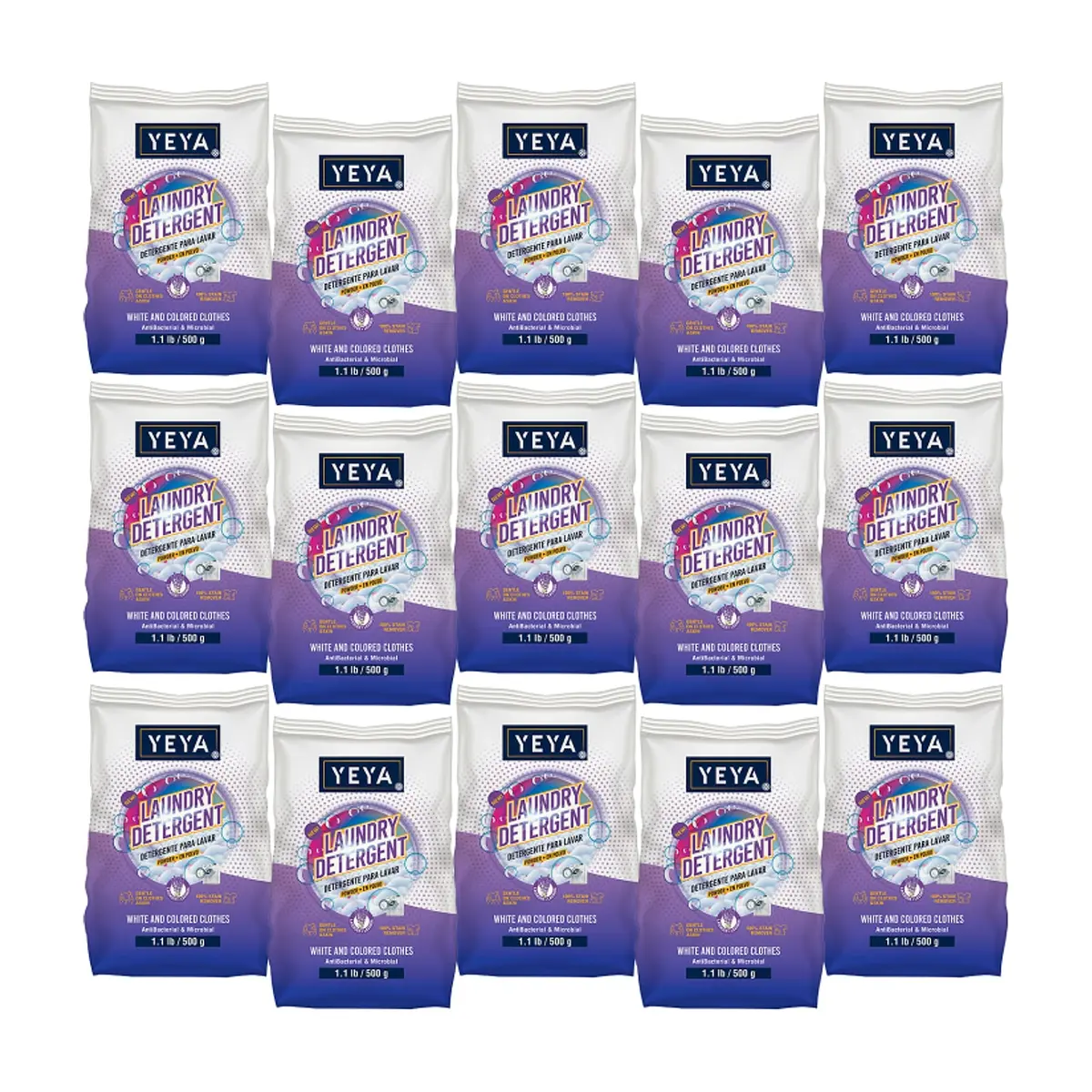 Detergente en polvo con aroma a lavanda Yeya (15 x 500 g / 1.1 lb)