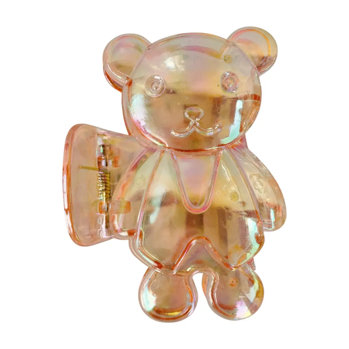 Gancho con figura de oso naranja transparente con acabado tornasolado para el cabello Tiara