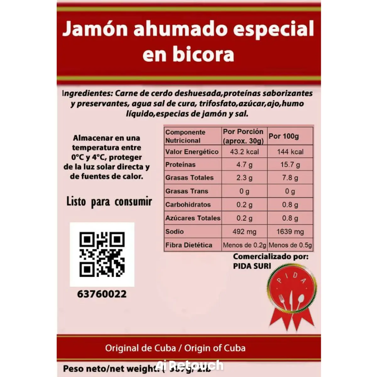 Jamón ahumado especial en bicora Pida (907 g / 2.00 lb) - Thumbnail 3