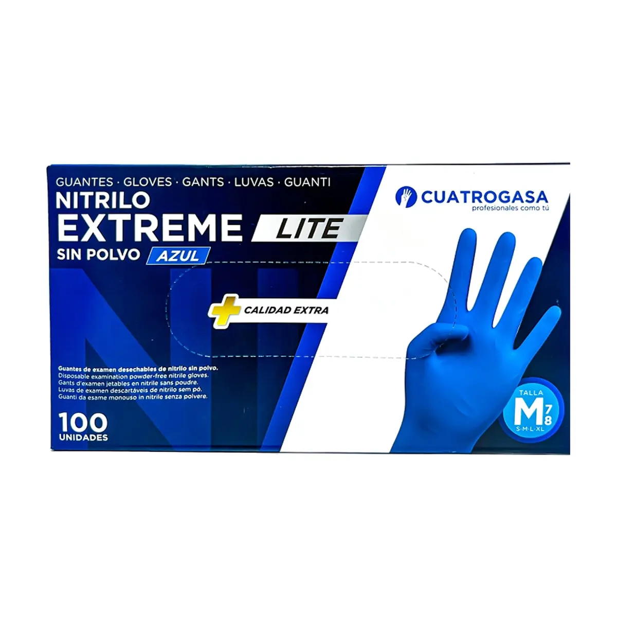 Caja de guante ambidiestro desechable de nitrilo azul talla M CUATROGASA (100 U) - Miniatura 1