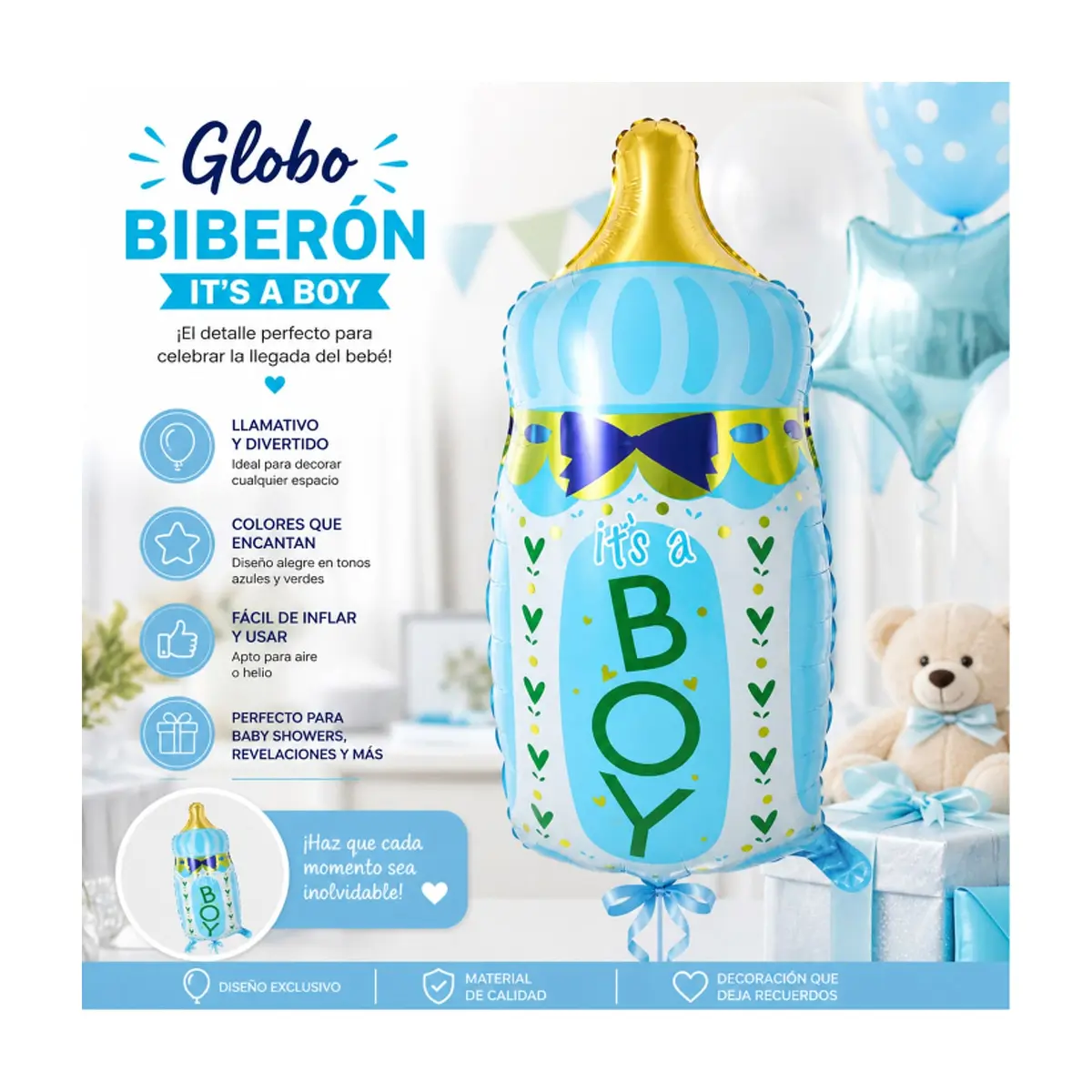 Globo para baby shower con cartel Es un niño! Balloon - Thumbnail 4
