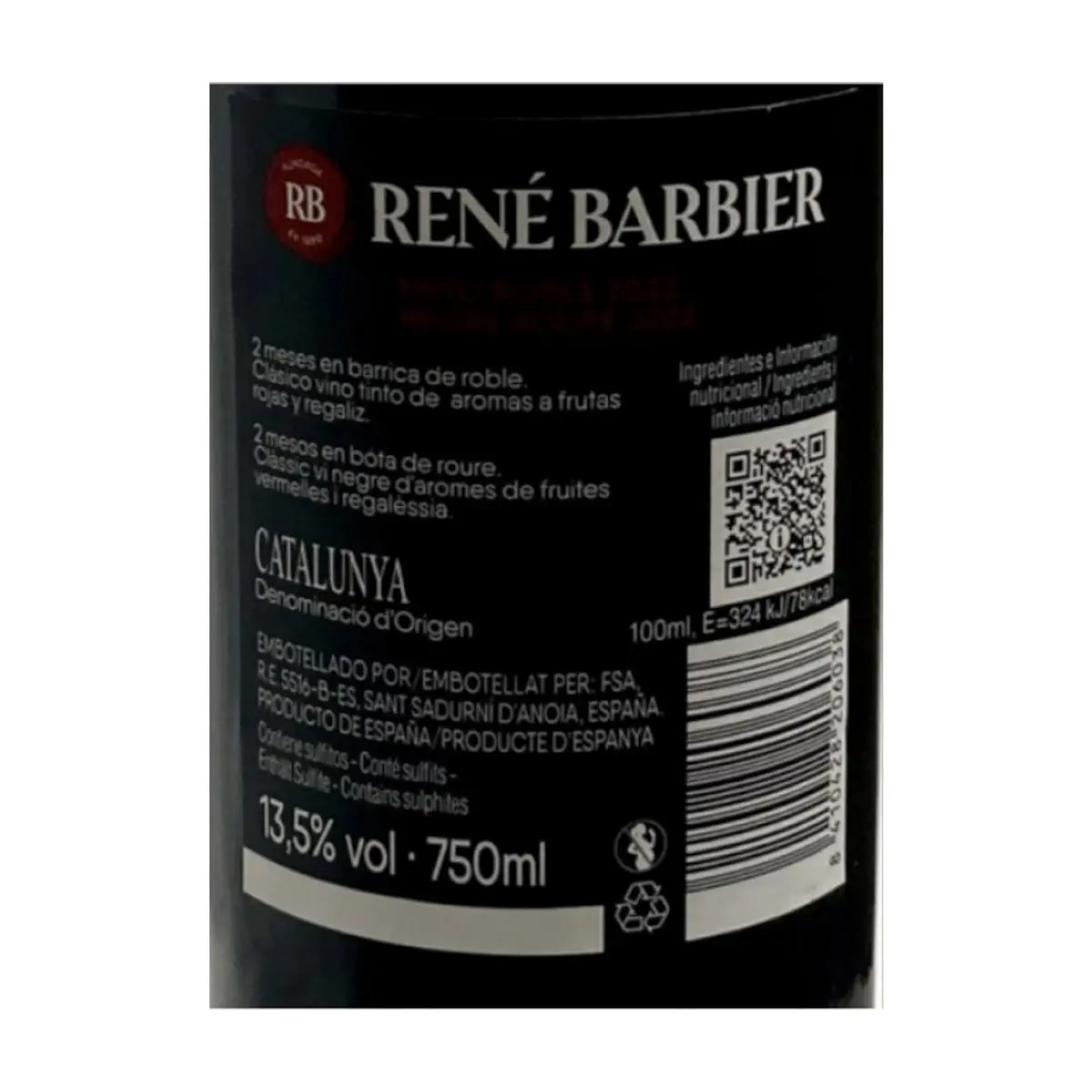 Vino tinto roble René Barbier (750 ml) - Thumbnail 2