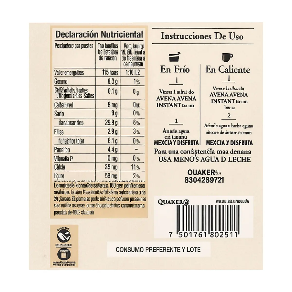 Cereal de avena integral sin azúcar sabor manzana y canela Quaker (35 g / 1.23 oz) - Miniatura 5