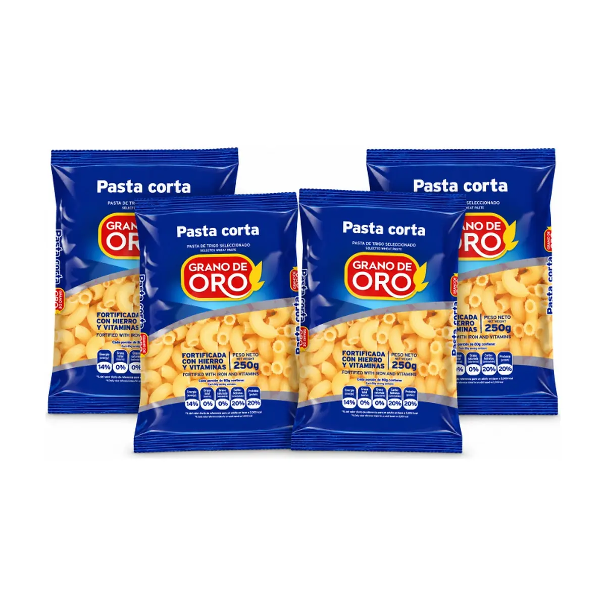 Pasta corta coditos Grano de Oro (4 x 250 g / 8.8 oz) - Imagen 1