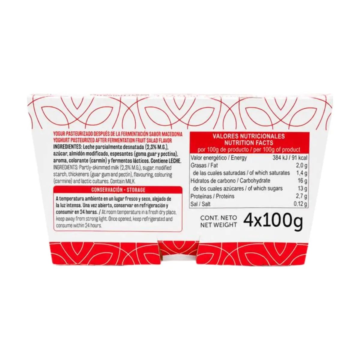 Yogurt pasteurizado sabor macedonia Vima Foods (4 x 100 g / 3.52 oz) - Miniatura 3