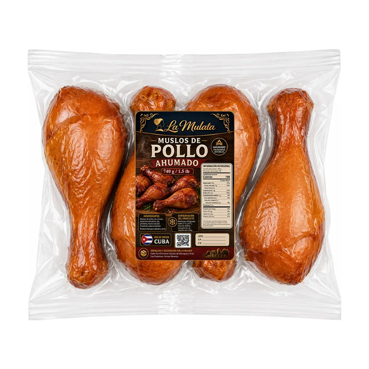 Muslos de pollo ahumados La Mulata (740 g / 1.6 lb)
