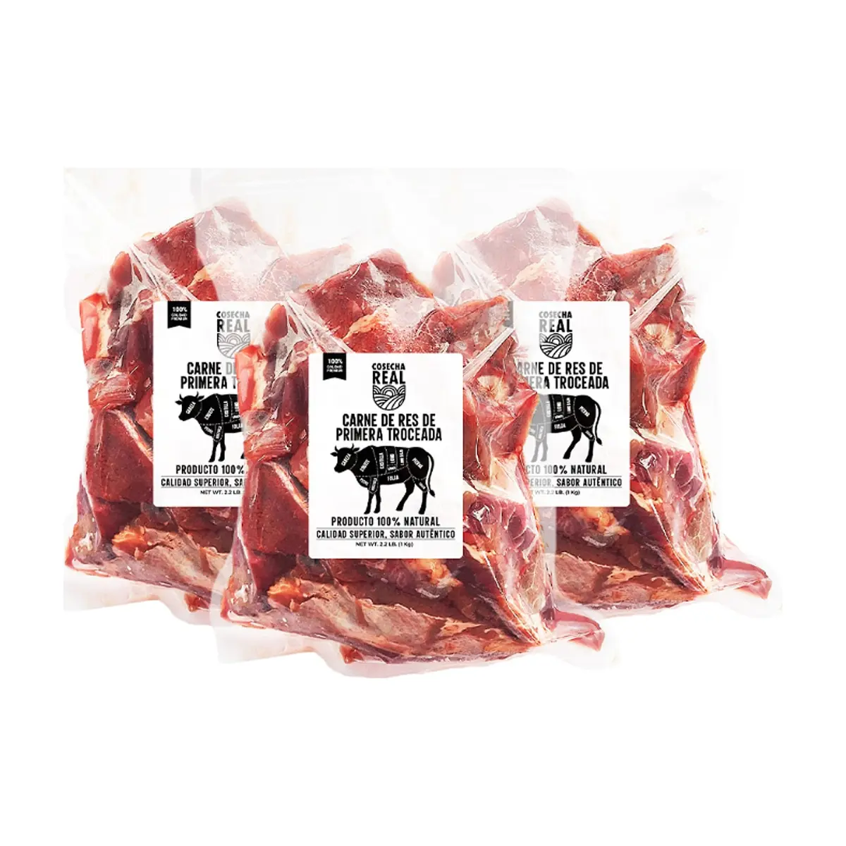 Carne de res de primera troceada Cosecha Real (3 x 1 kg / 2.2 lb)
