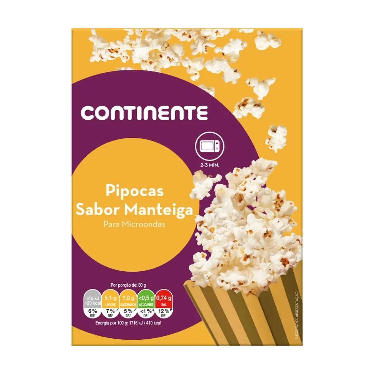 Palomitas de maíz con mantequilla para microondas Continente (3 x 90 g / 3.17 oz)