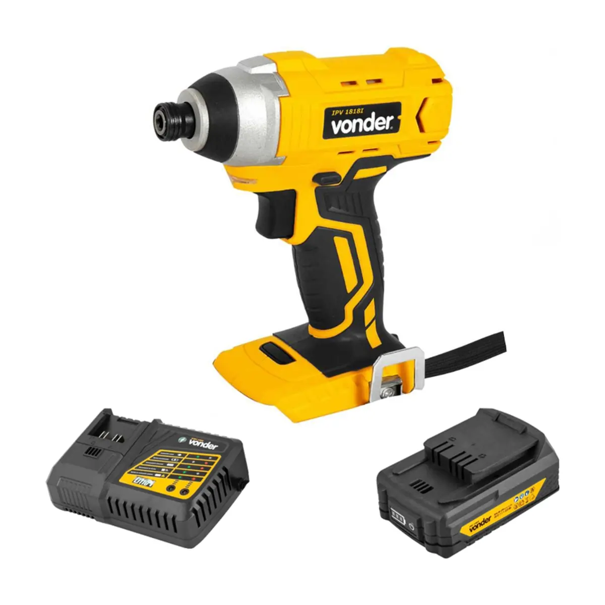 Destornillador - Atornillador de impacto mandril 1/4'' IPV1818I + Batería IBV1802 de 18 V + Cargador de batería rápido de 18 V ICBV1806 Vonder