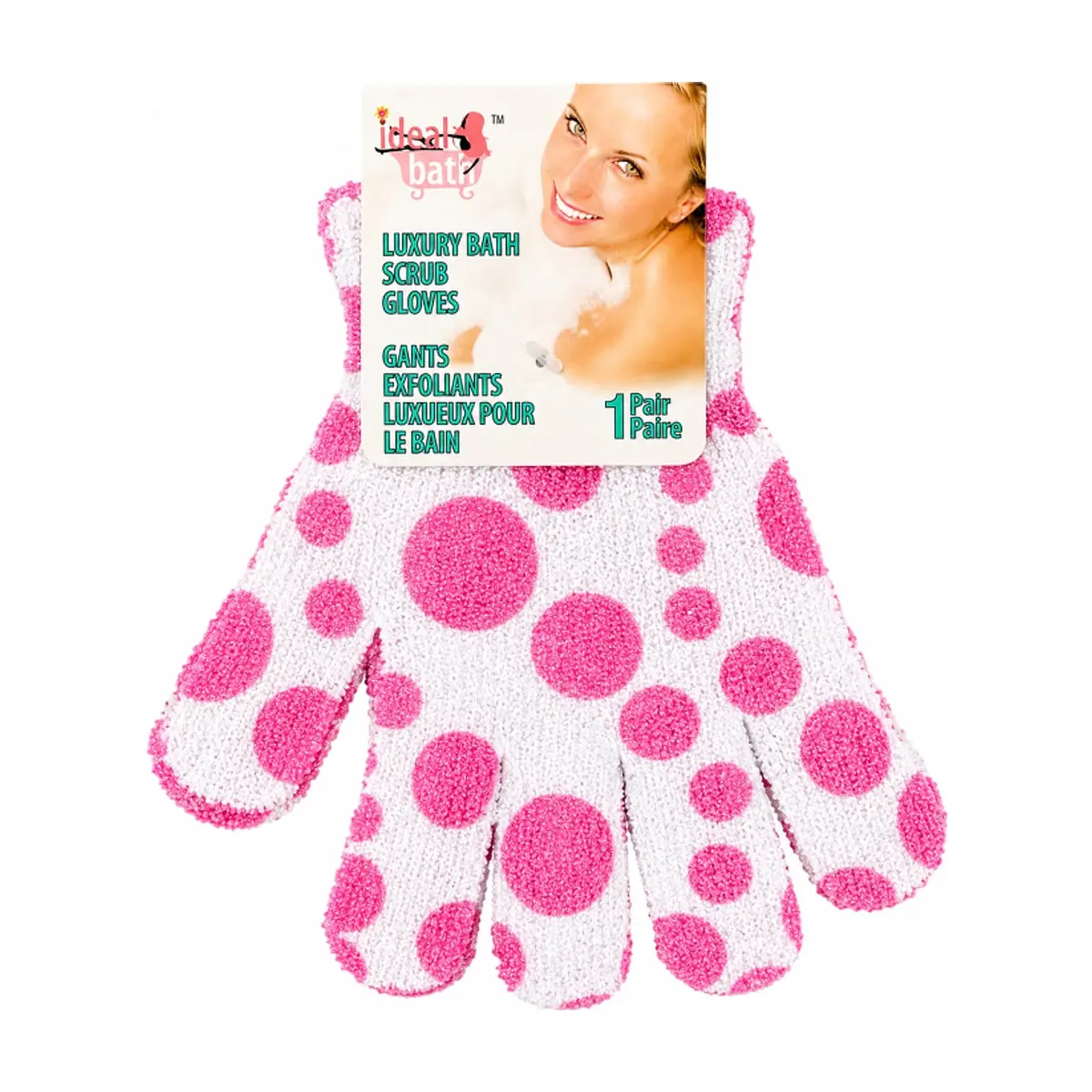Guantes exfoliantes de baño de lujo con diseño de puntos rosas Ideal Bath (1 U)