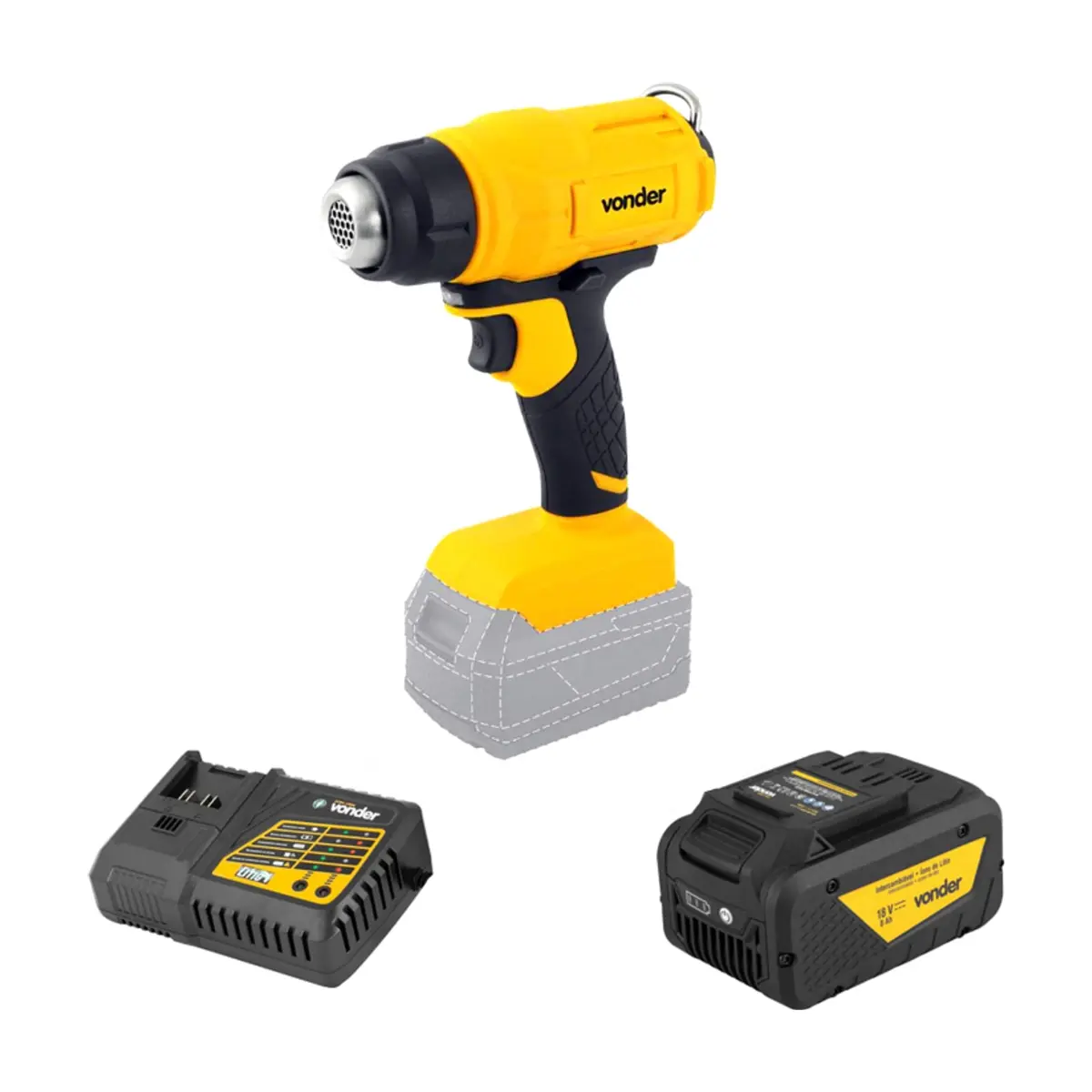 Soplador térmico ISTV1827 + Batería 18 V IBV1880 + Cargador de batería rápido de 18 V ICBV1806 Vonder