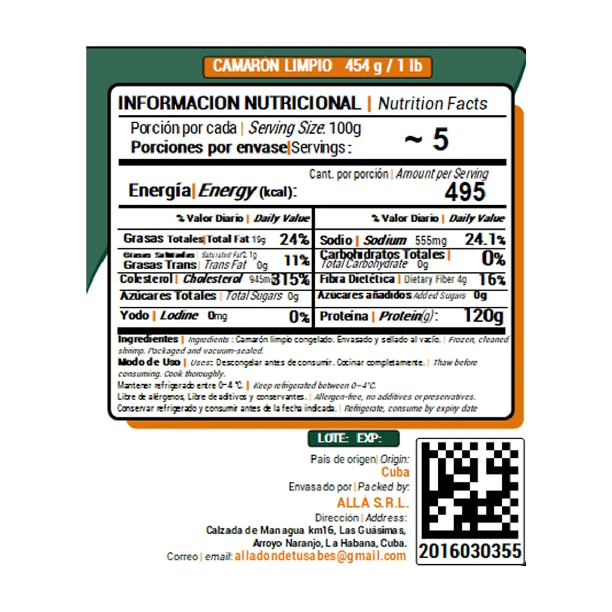Camarón limpio ALLÁ (454 g / 1 lb) - Miniatura 2