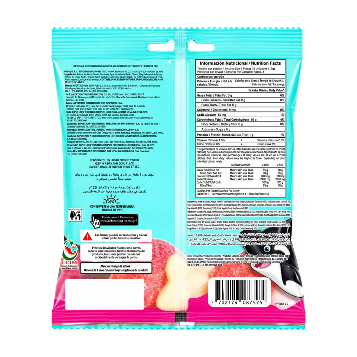 Gomitas de gelatina sabor a cereza y frambuesa rellenas con líquido sabor a fresa Ballena Play (55 g / 1.94 oz) - Thumbnail 2