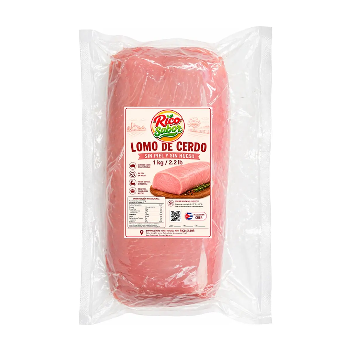 Lomo de cerdo sin piel y sin hueso Rico Sabor (1 kg / 2.2 lb)