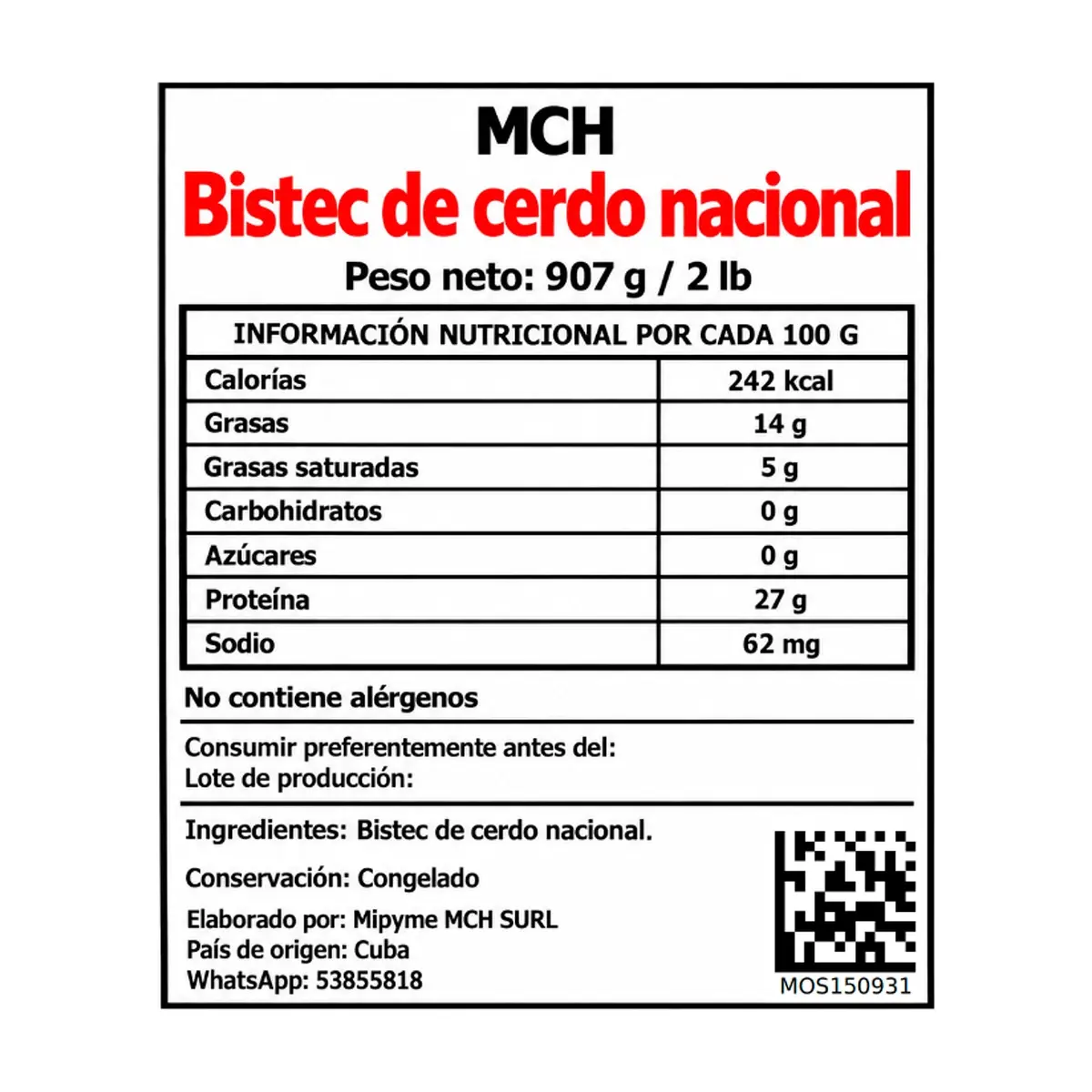 Bistec de cerdo nacional MCH (907 g / 2 lb) - Thumbnail 2