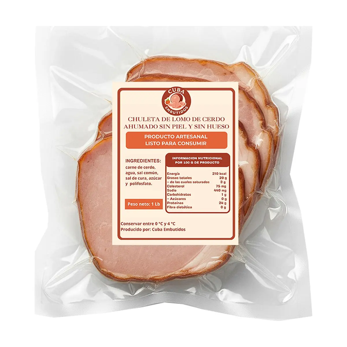 Chuletas de lomo de cerdo ahumado sin y sin hueso Cuba Embutidos (454 g / 1 lb) - Thumbnail 4