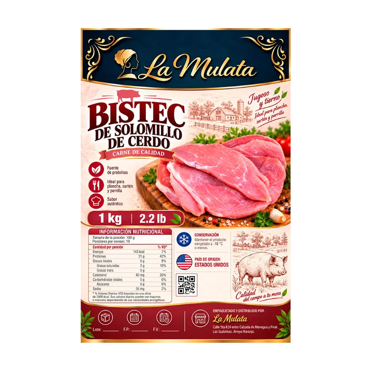 Bistec de solomillo de cerdo La Mulata (1 kg / 2.2 lb) - Miniatura 2