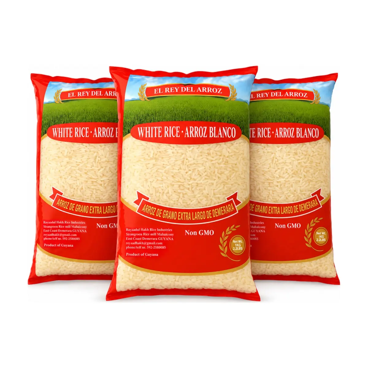 Arroz blanco de grano extra largo El rey del arroz (3 x 1 kg / 2.2 lb) - Imagen 1