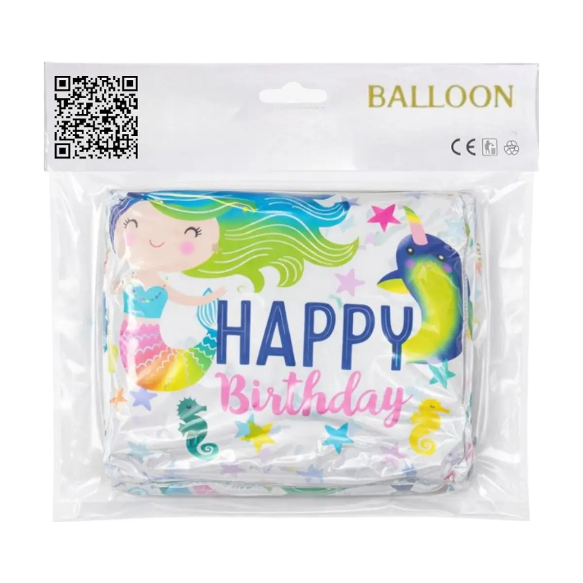Globo hexagonal con cartel de Happy birthday y diseño de sirenita Ballon (18 pulgadas) - Thumbnail 3
