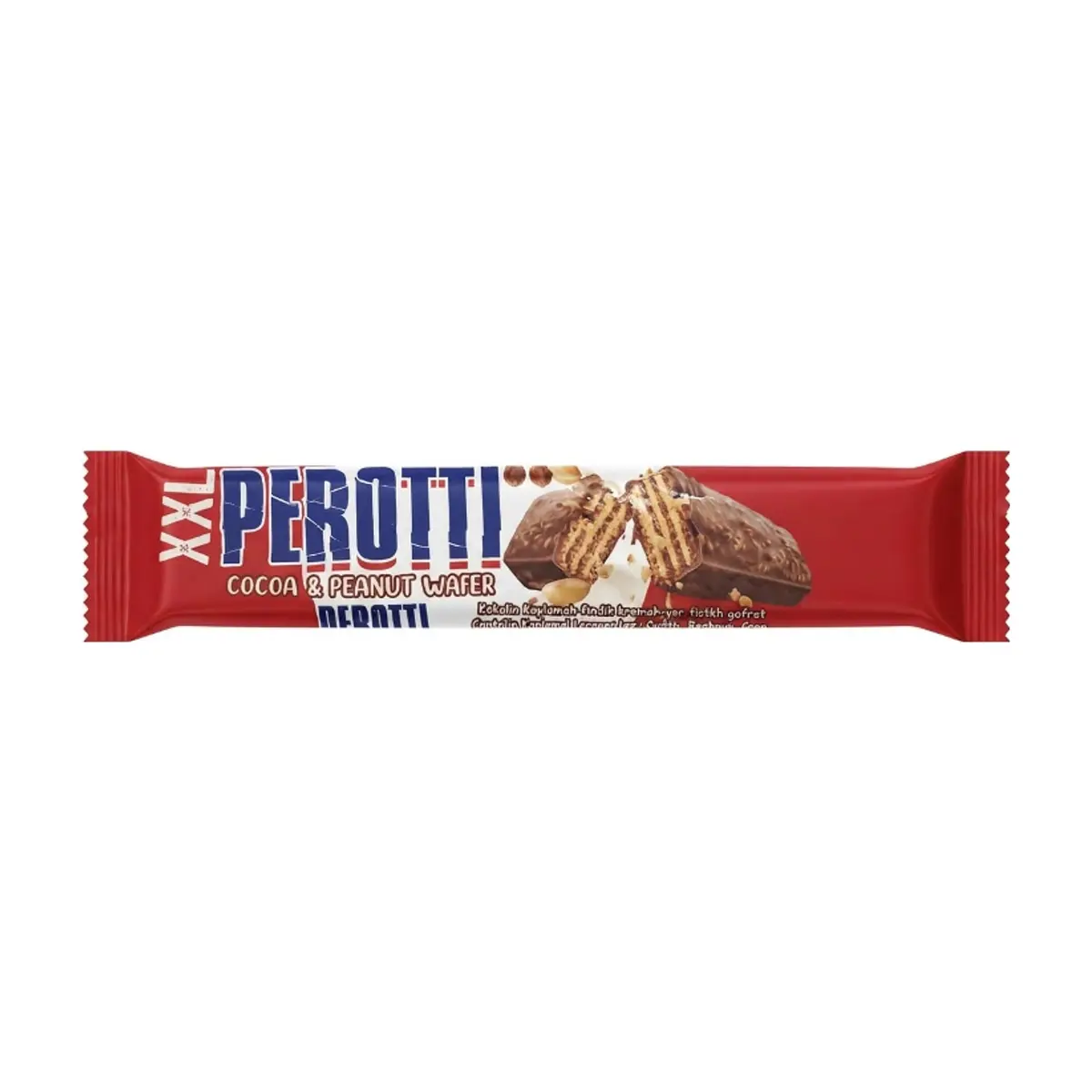 Oblea de maní con crema de avellanas y cubierta de cacao Perotti XXL Akai (70 g / 2.46 oz)