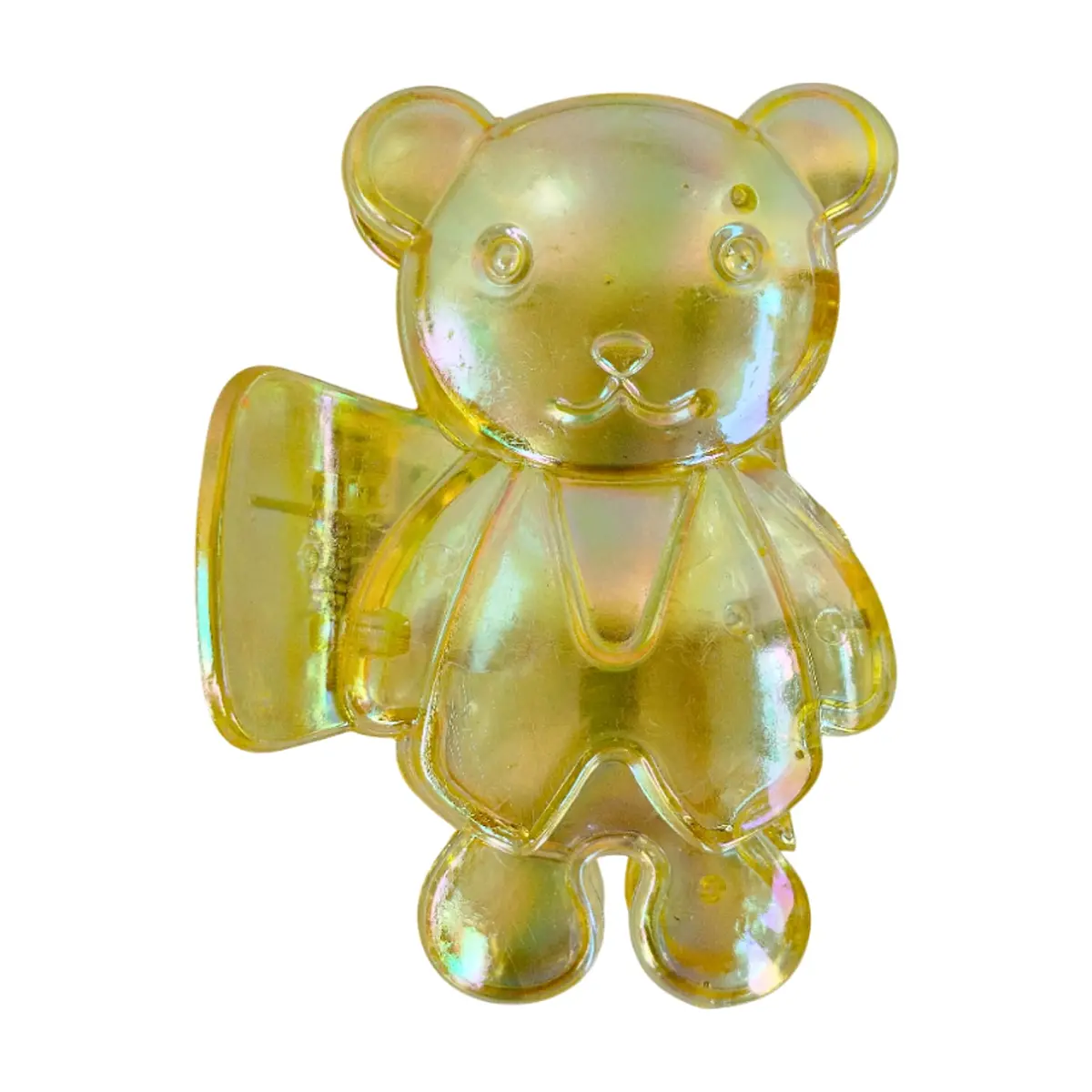 Gancho con figura de oso amarillo transparente con acabado tornasolado para el cabello Tiara