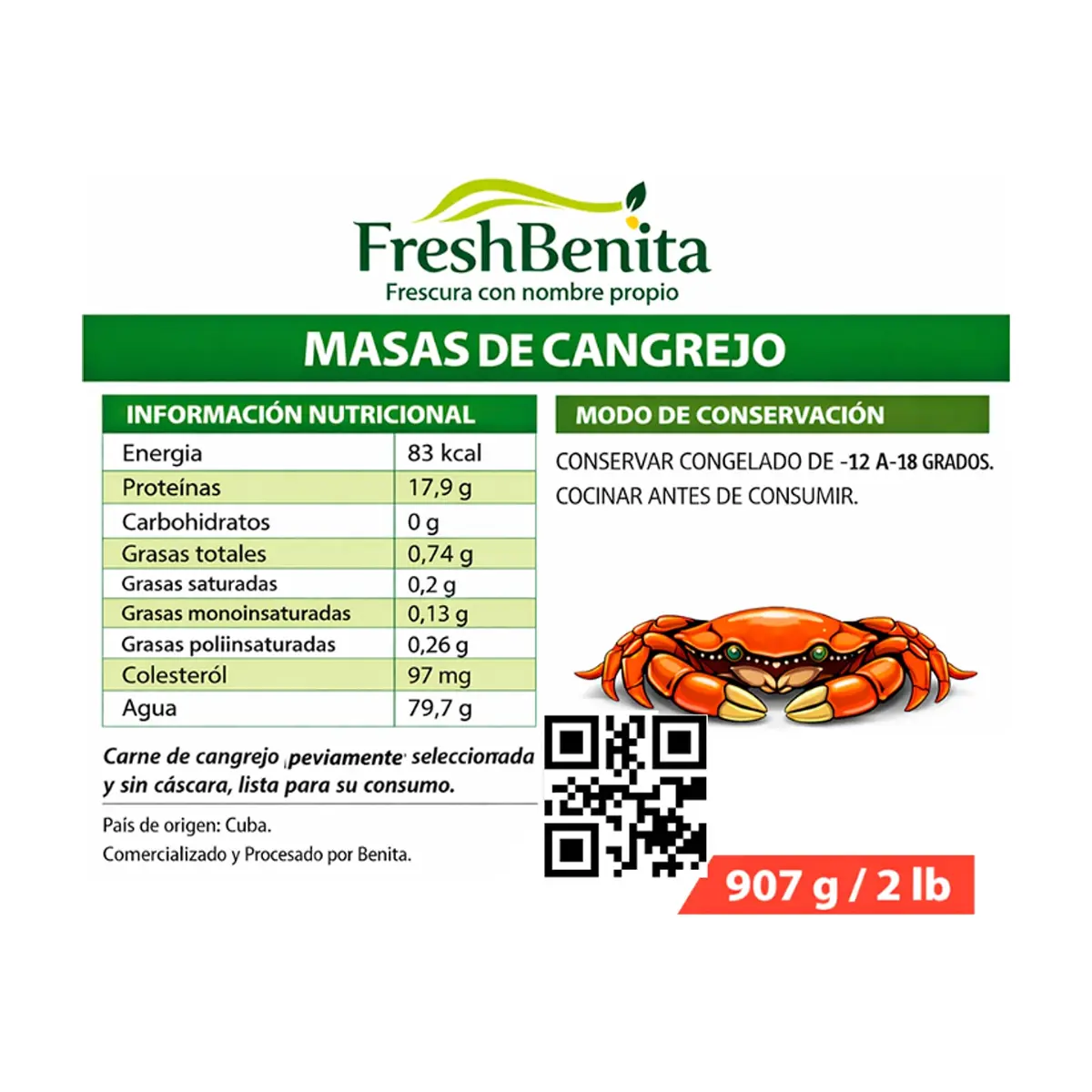 Masas de cangrejo FreshBenita (907 g / 2 lb) - Thumbnail 2