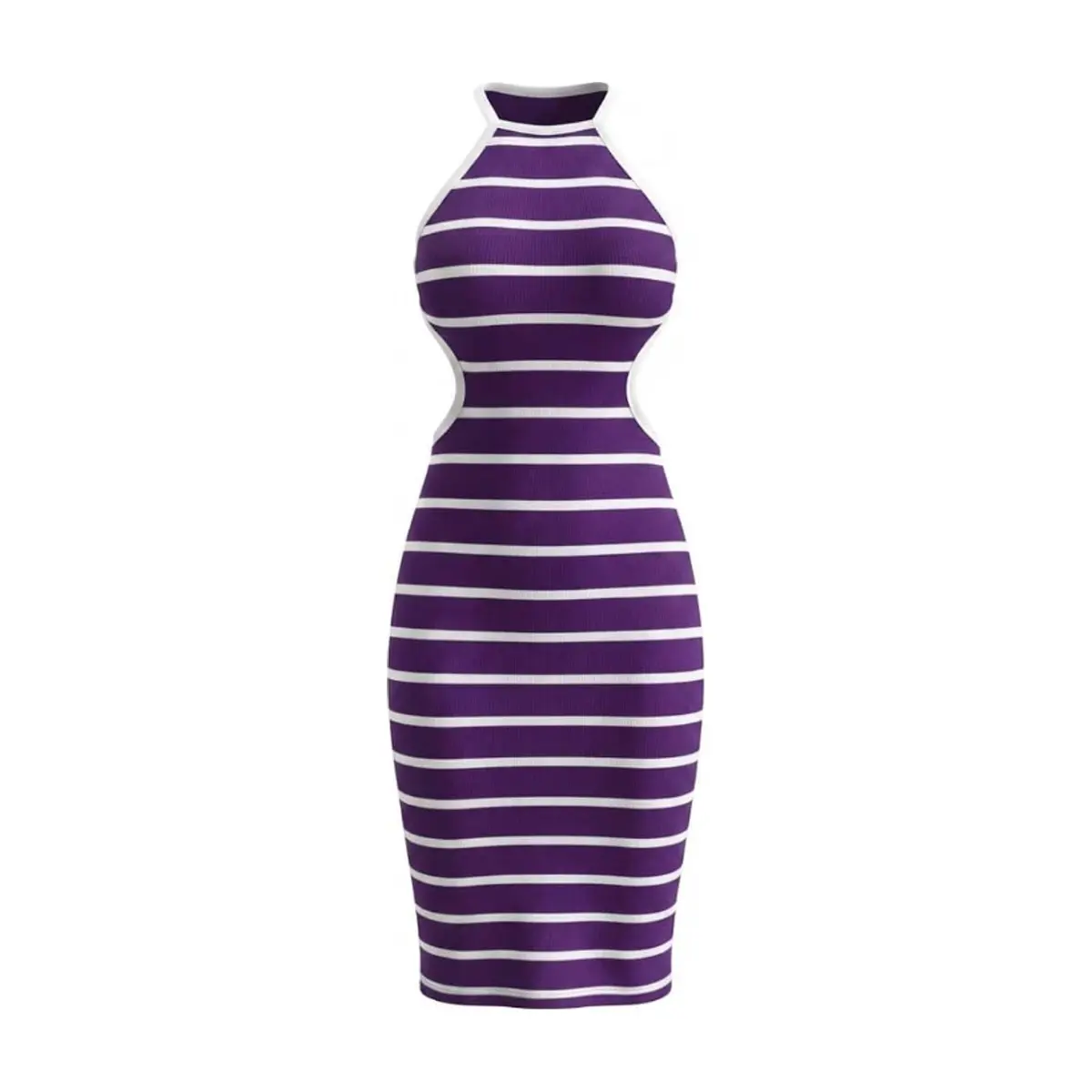 Vestido ajustado con estampado de rayas horizontales morado y blanco Torbex (Talla única)