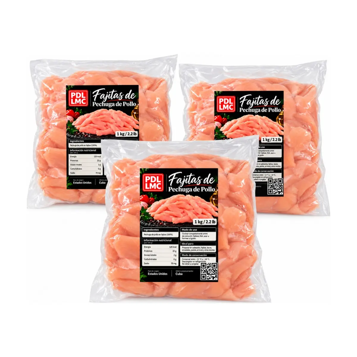 Fajitas de Pechuga de Pollo PDL LMC ( 3 x 1 kg / 2.2 lb) - Imagen 1