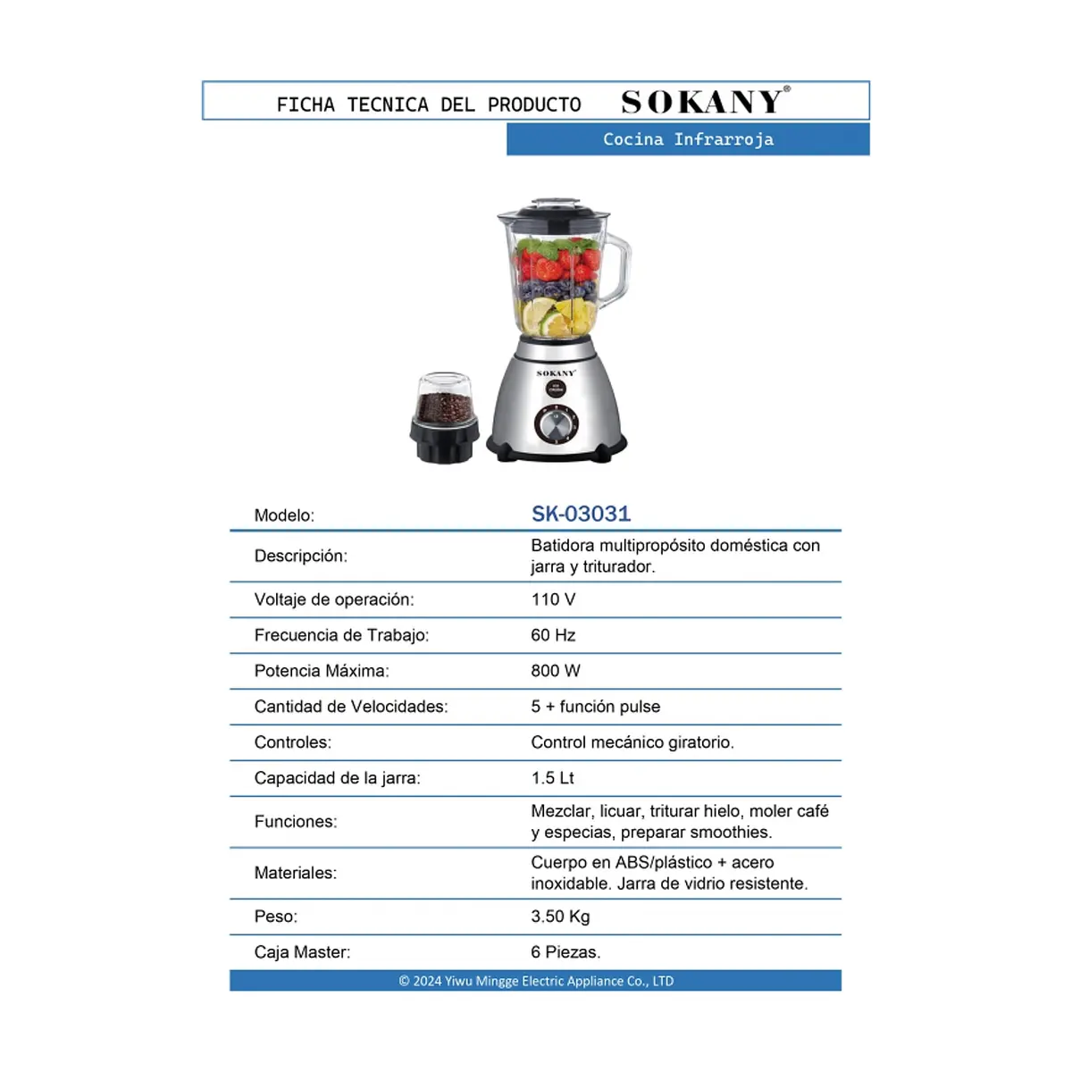 Batidora multipropósito 1.5 L Sokany SK-03031 - Thumbnail 3