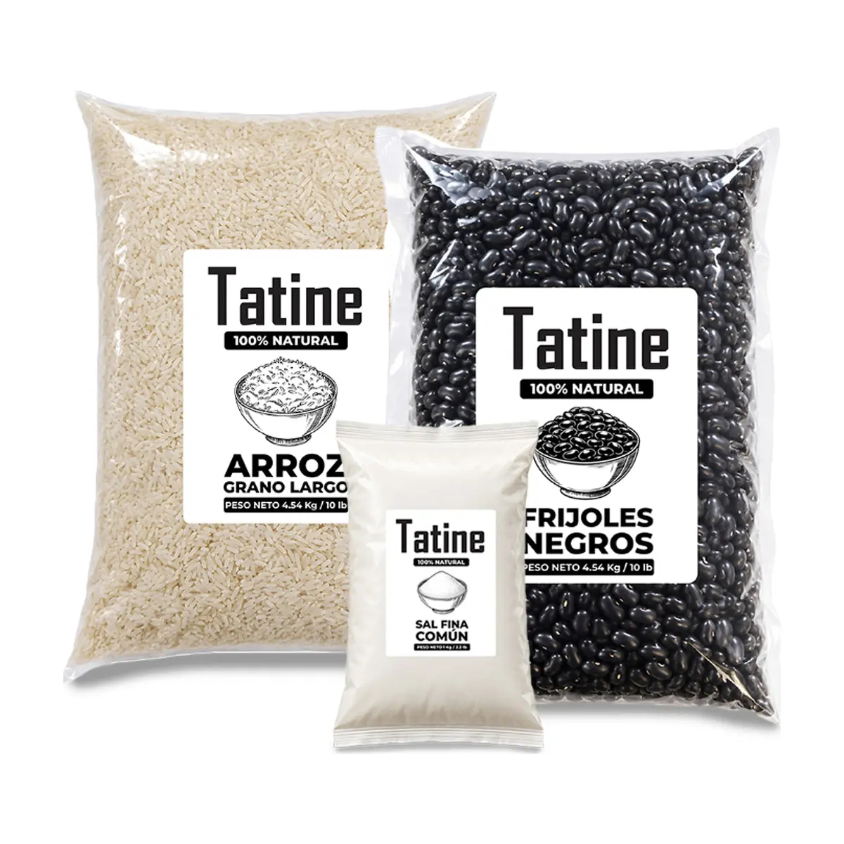 Combo básico Tatine #16: Frijoles negros Tatine + Arroz de grano largo Tatine + Sal fina común Tatine