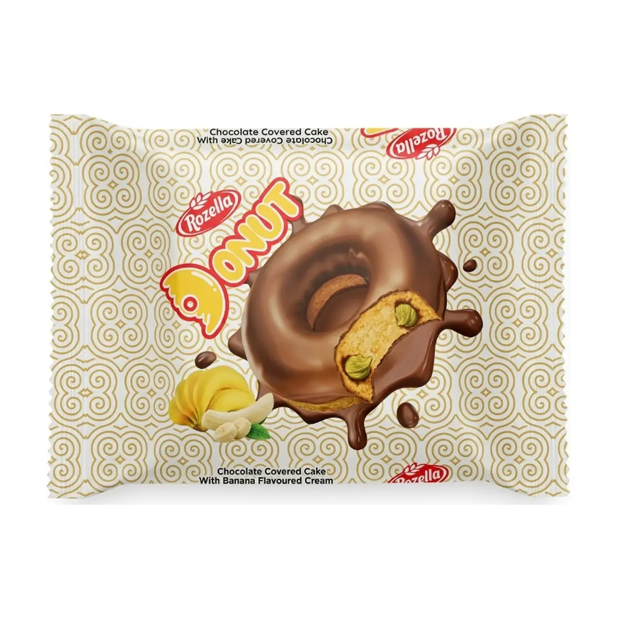 Dona rellena de crema de plátano y cubierta de chocolate Rozella Donut (30 g / 1.05 oz)