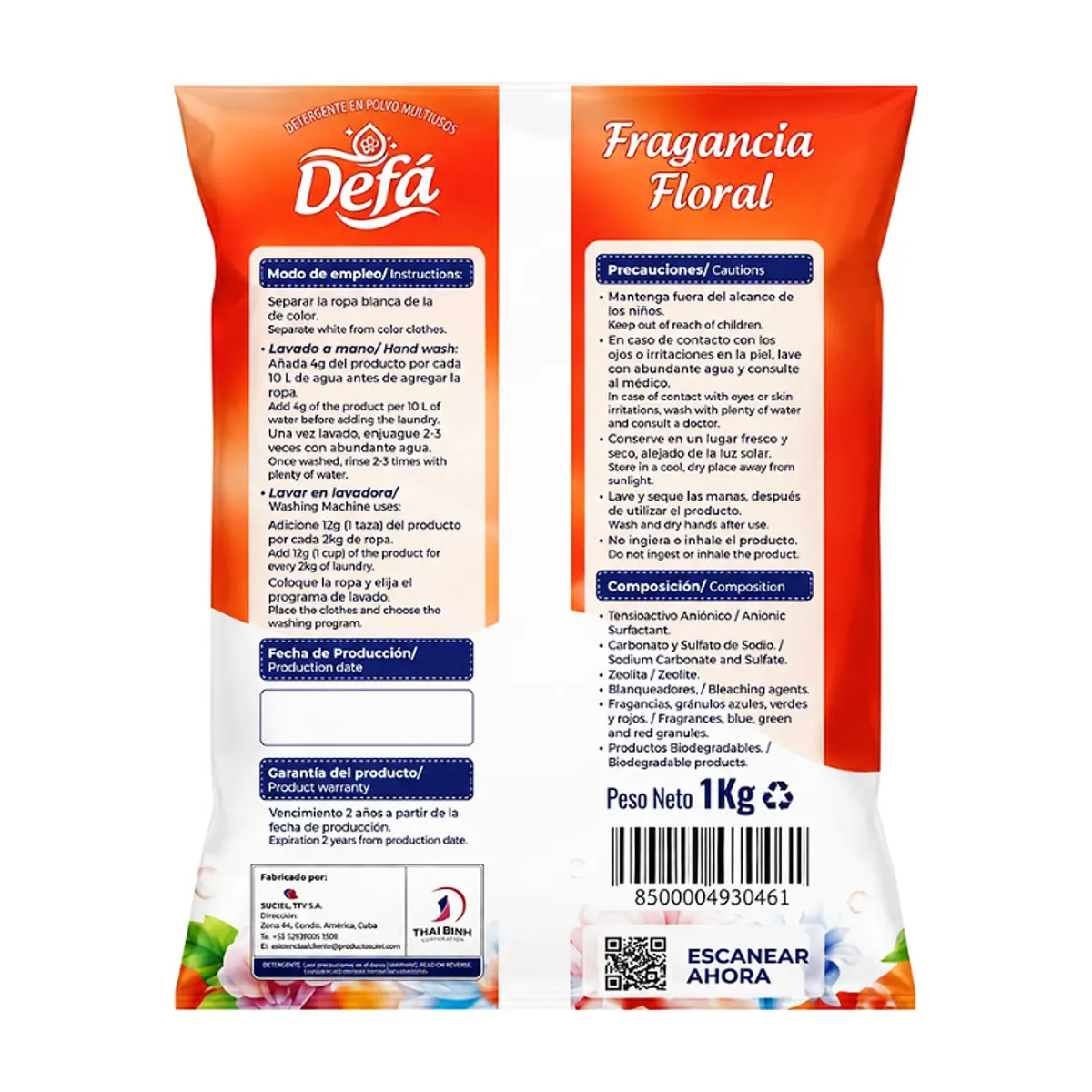 Detergente en polvo multiusos fragancia floral Defá (3 x 1 kg / 2.2 lb) - Thumbnail 2