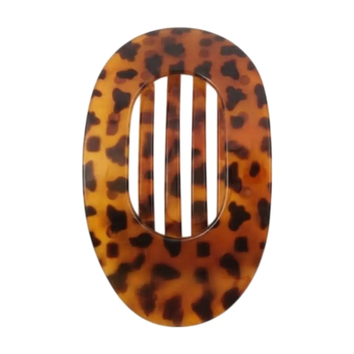 Pinza -pellizco- para el cabello ovalada con estampado de leopardo carmelita Tiara