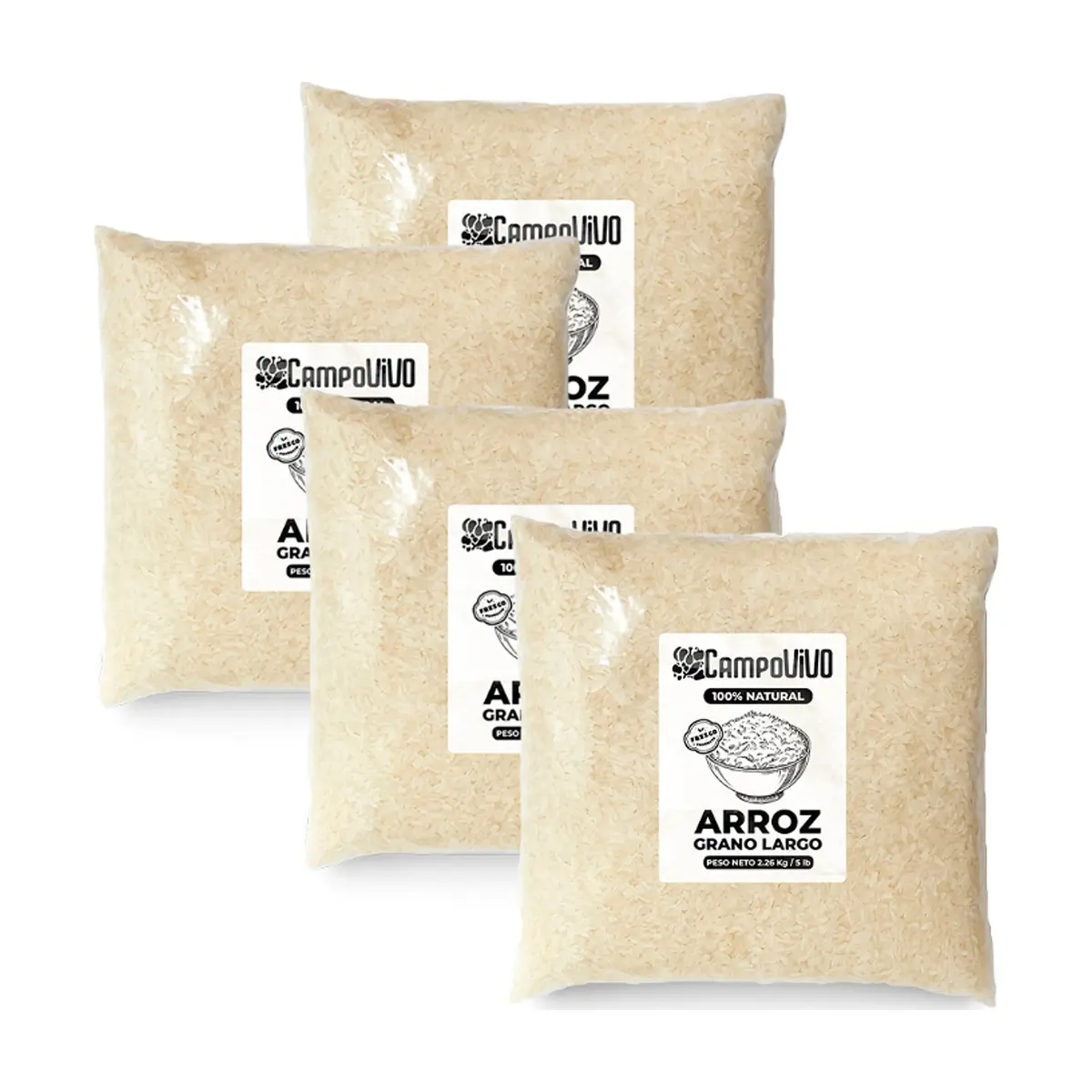 Arroz de grano largo Campo Vivo (4 x 2.26 kg / 5 lb)