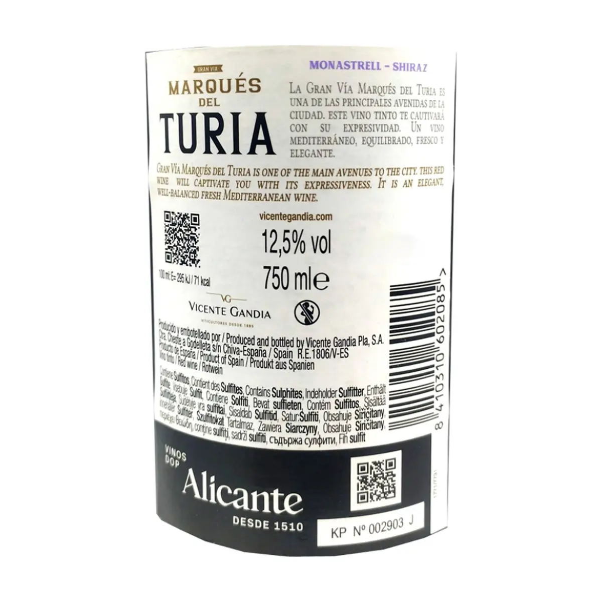 Vino tinto Monastrell Shiraz Marqués del Turia (750 ml) - Thumbnail 3