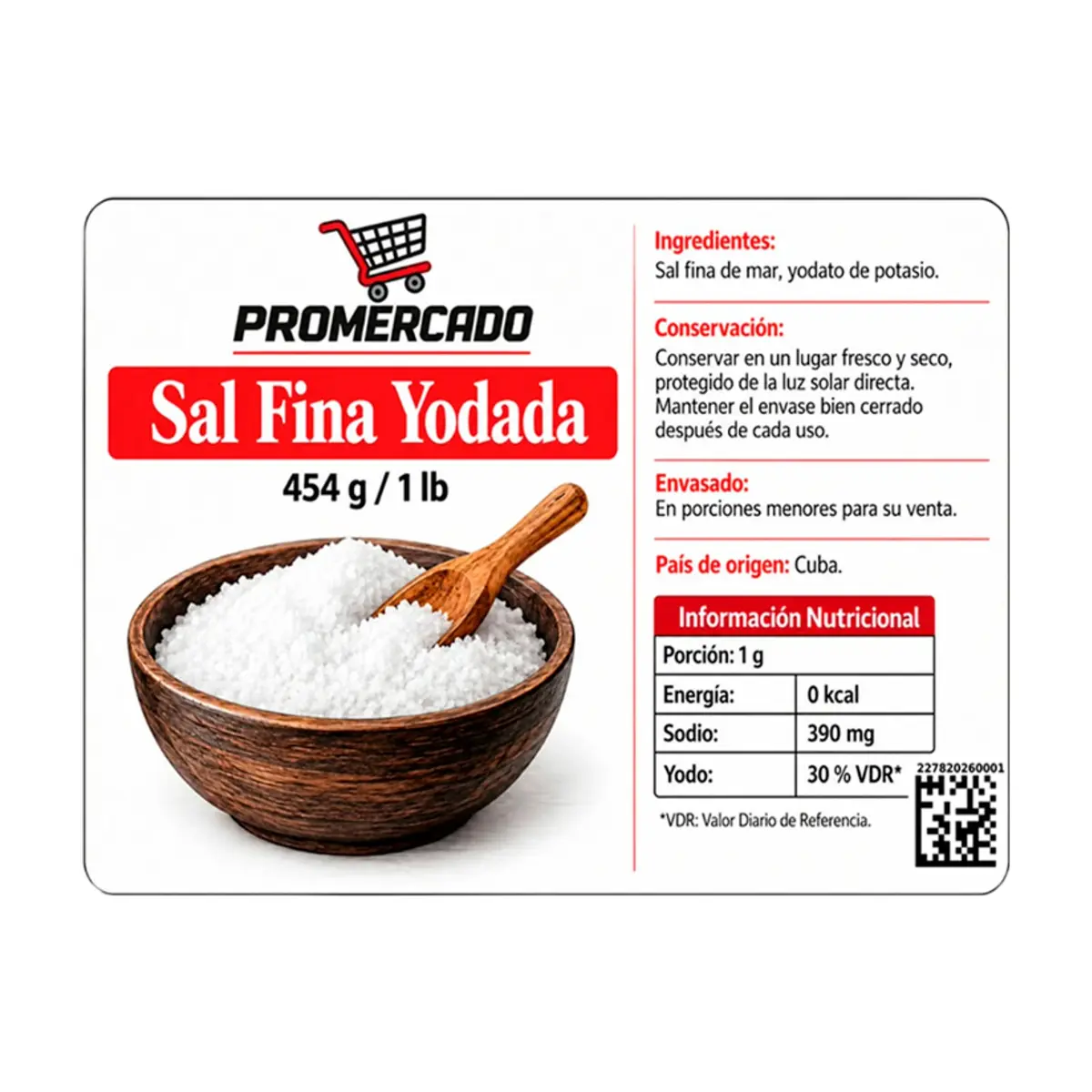 Sal fina yodada Promercado (454 g / 1 lb) - Miniatura 2