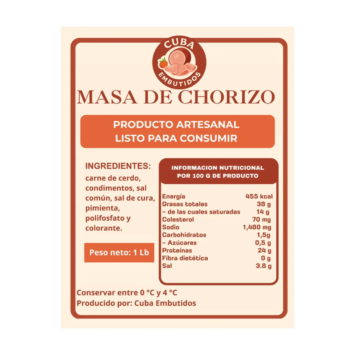 Masa de chorizo Cuba Embutidos (454 g / 1 lb) - Thumbnail 4