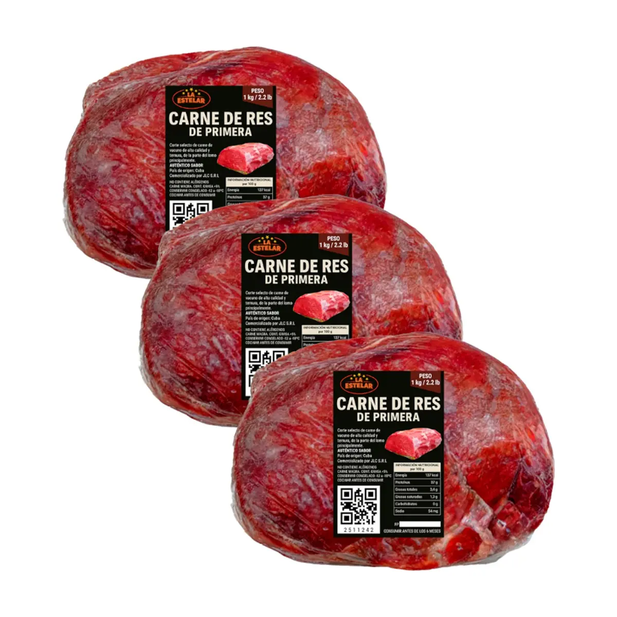 Carne de res de primera La Estelar (3 x 1 kg / 2.2 lb)