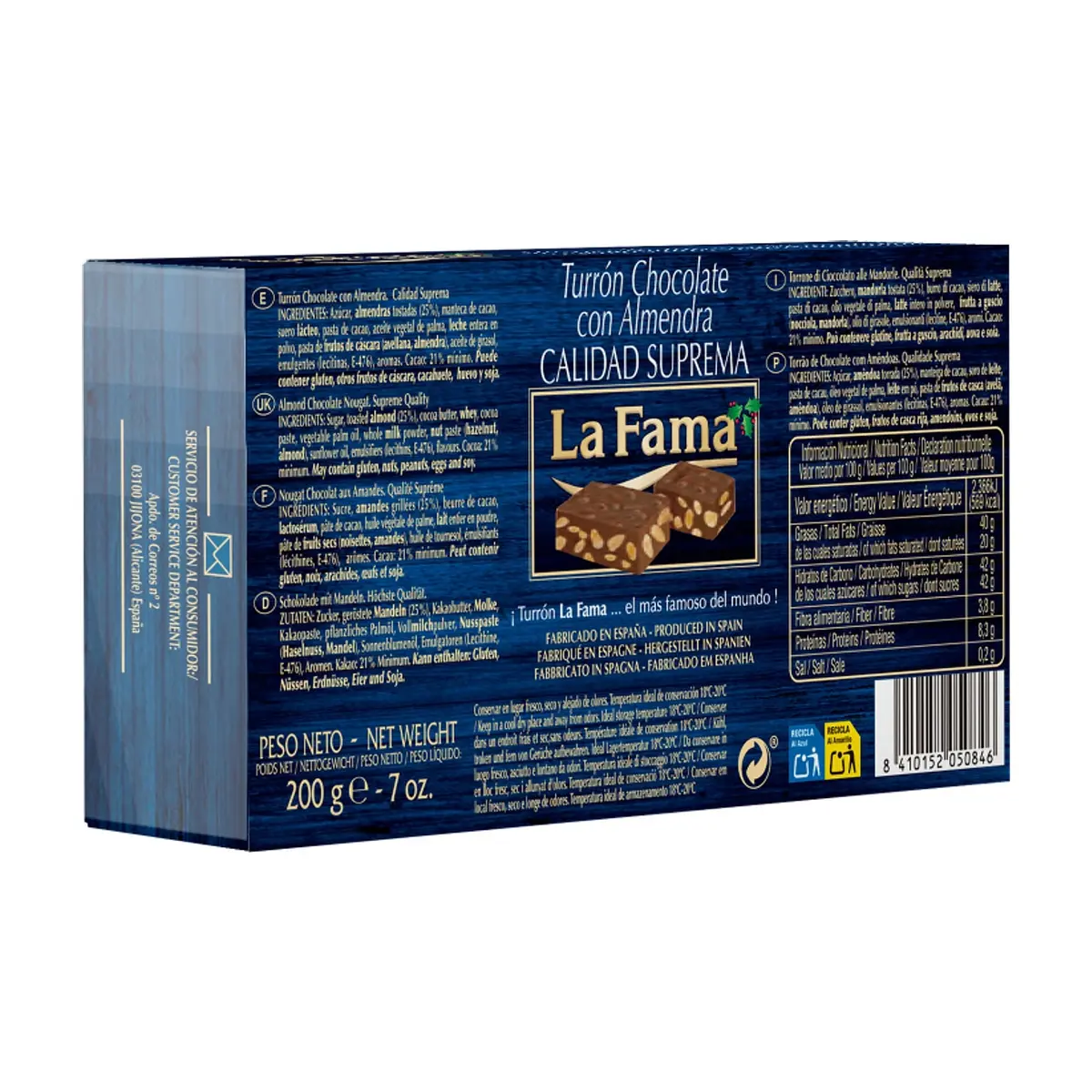 Turrón de chocolate con almendra La Fama (200 g / 7 oz) - Miniatura 2