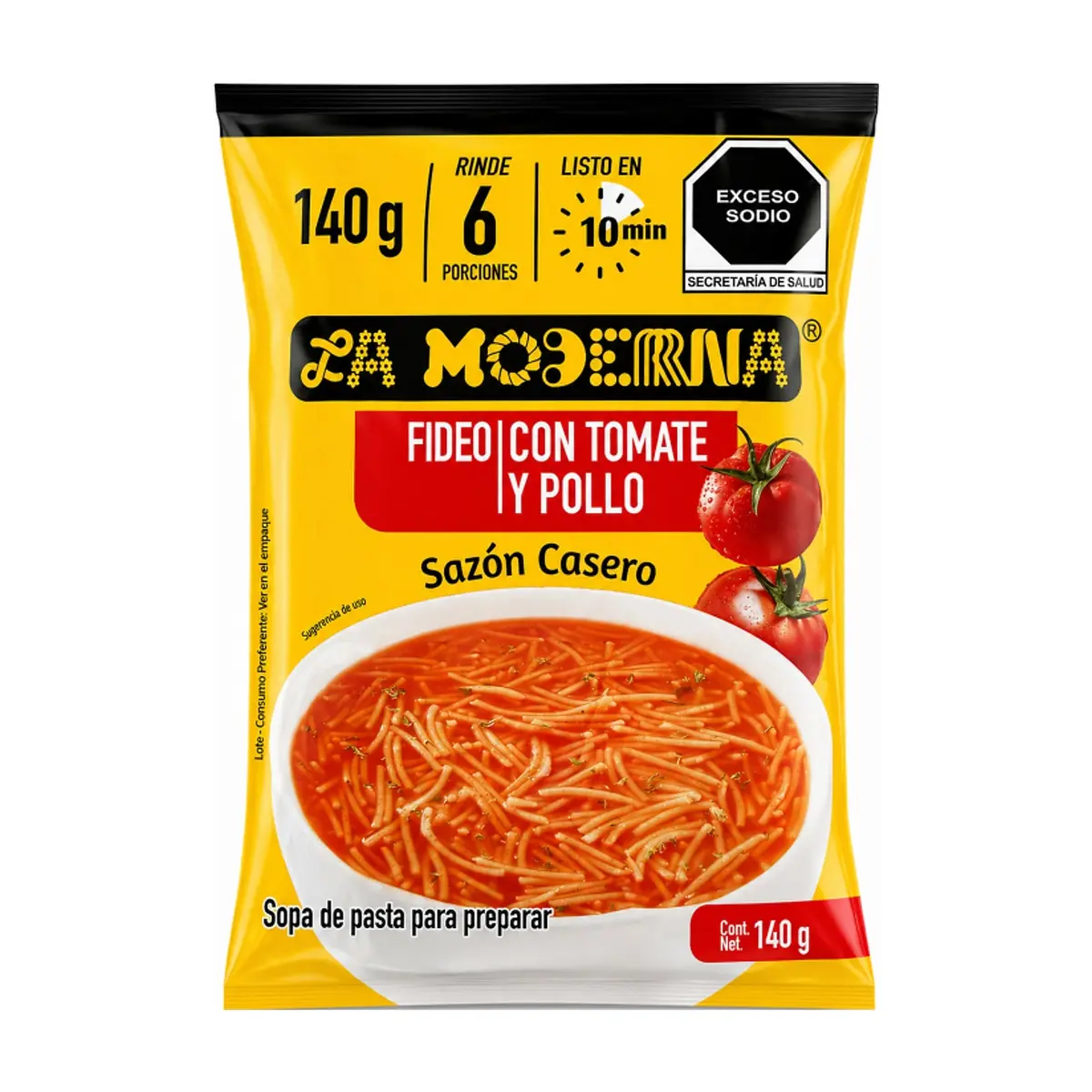 Sopa de pasta para preparar fideo con tomate y pollo La Moderna (140 g / 4.94 oz)