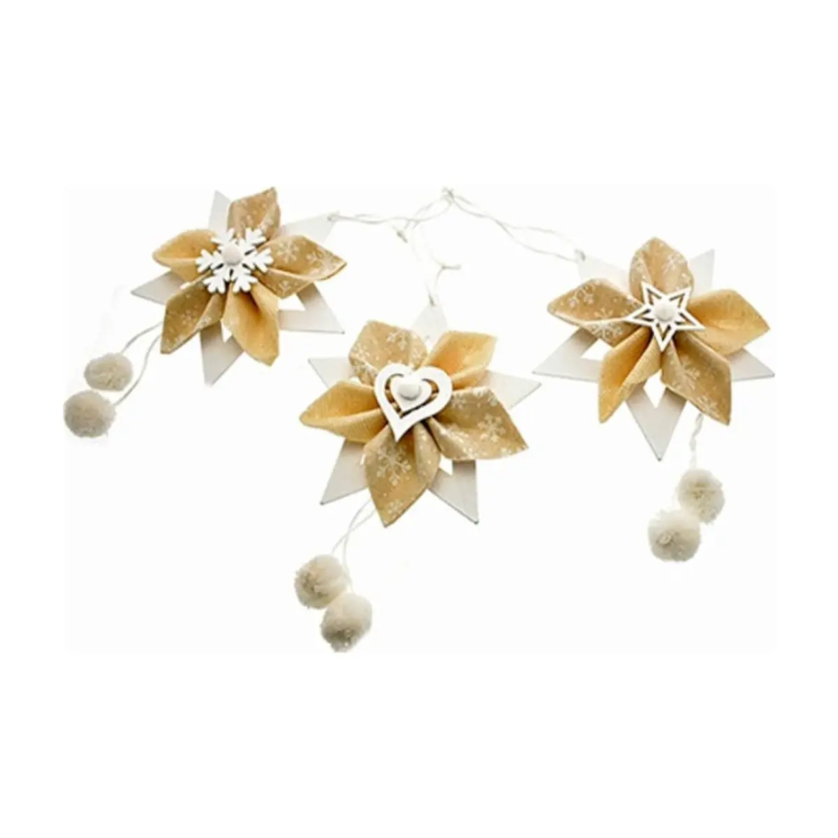 Colgante de navidad color crema surtido con estrella-corazón-copo de nieve de 30 cm Nataluna