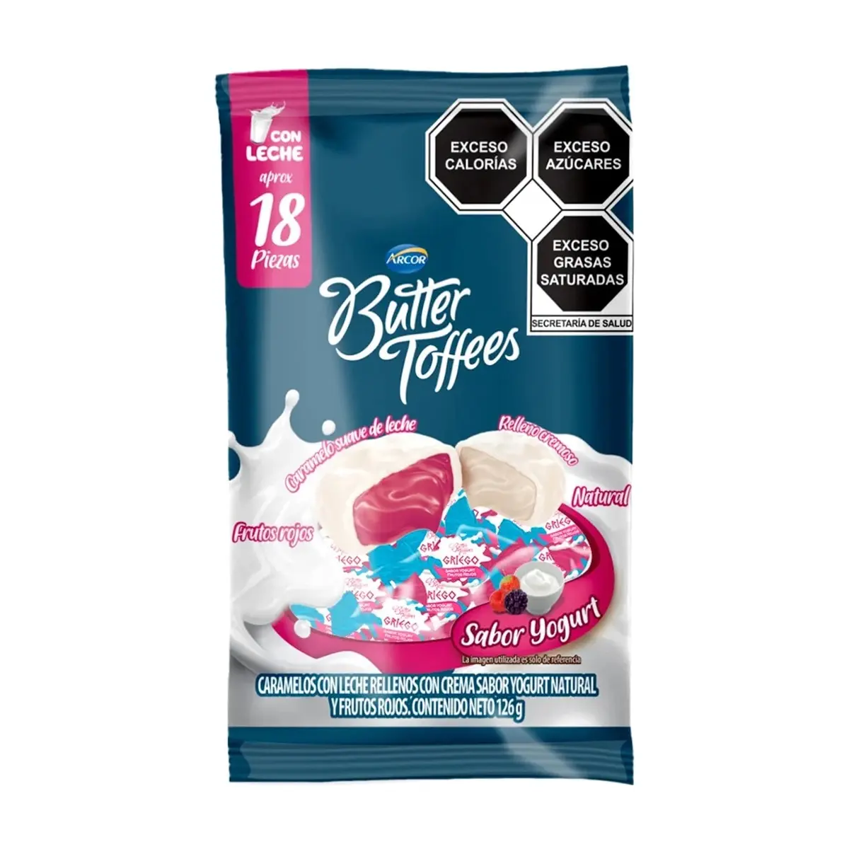 Caramelos con leche rellenos sabor yogurt griego Arcor (126 g / 4.4 oz)