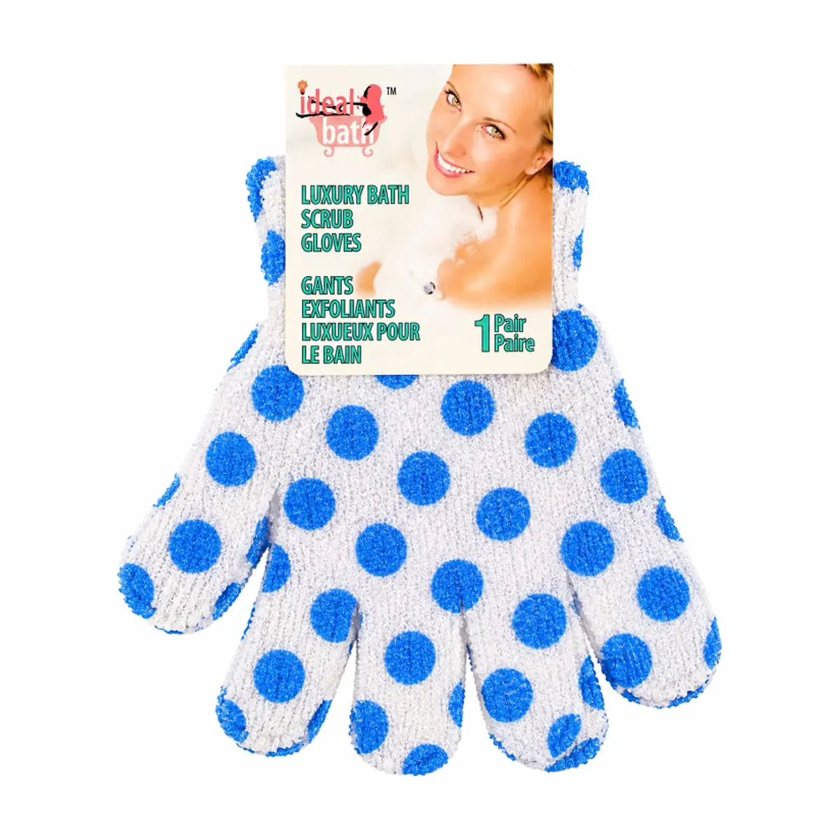 Guantes exfoliantes de baño de lujo con diseño de puntos azules Ideal Bath (1 u)