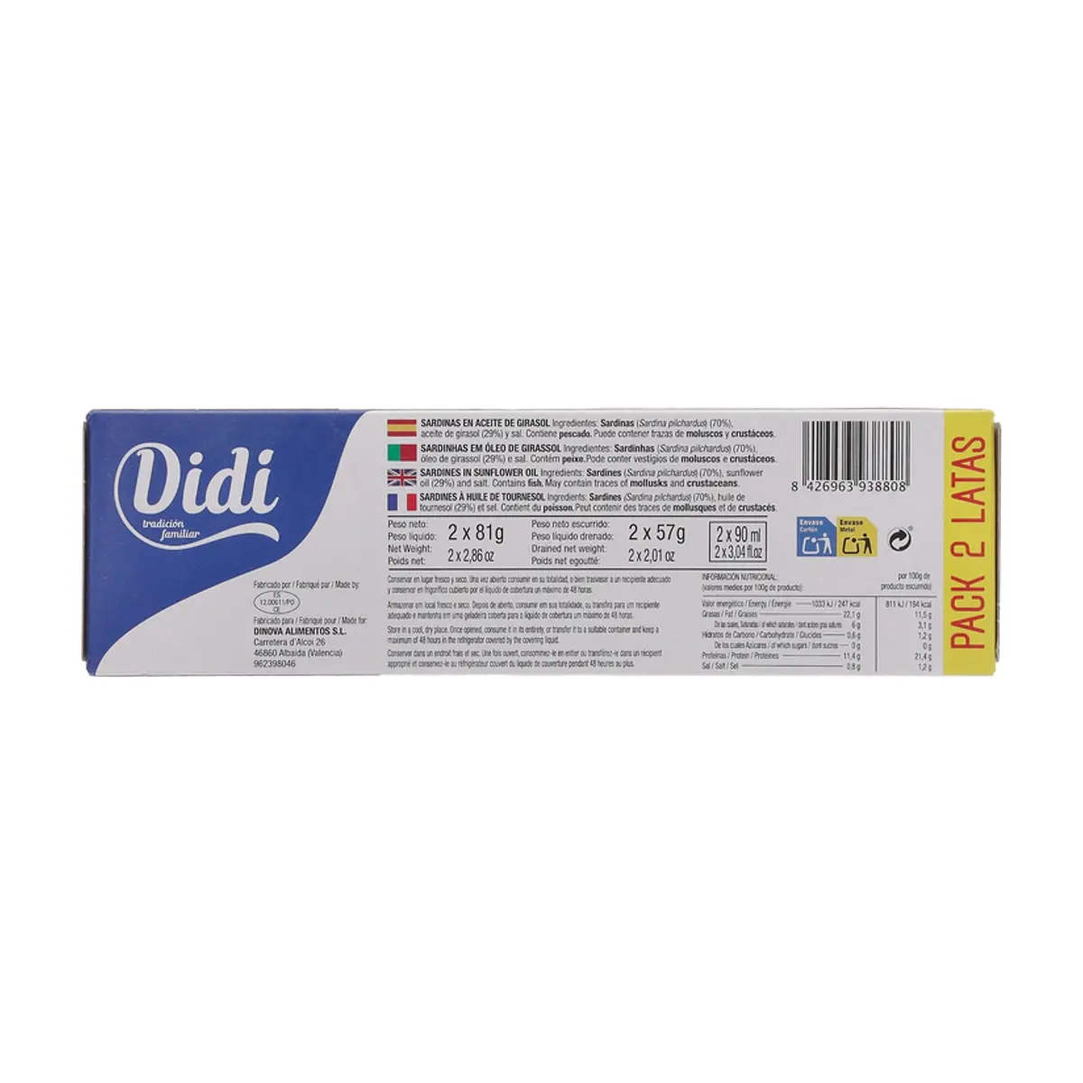 Sardinillas en aceite de girasol Didi (180 ml) - Miniatura 2