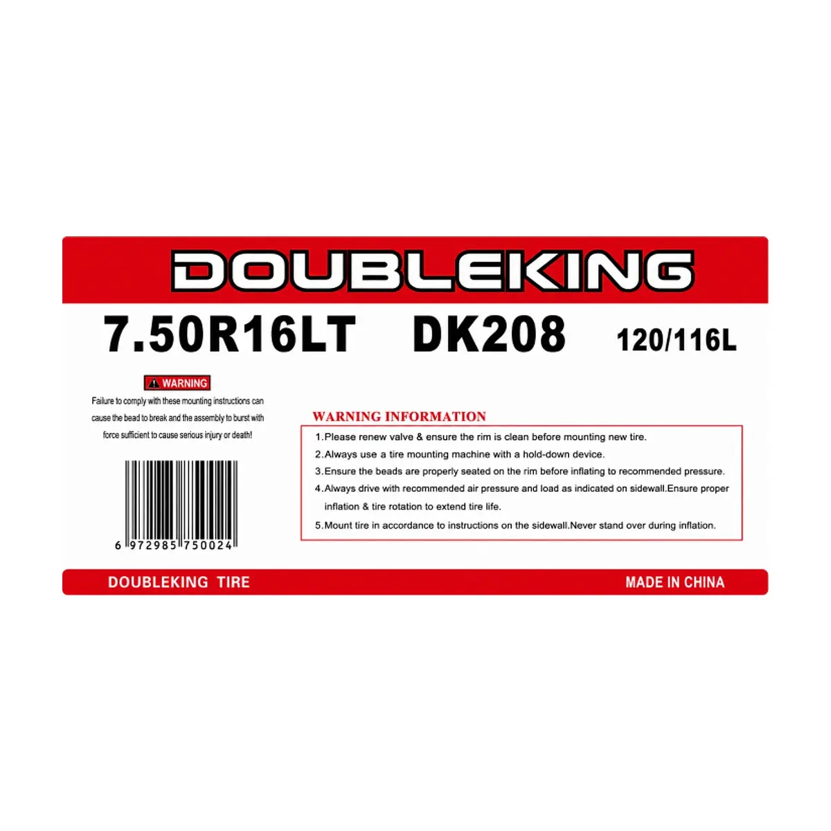 Neumático -goma- para carro 7.50 R16 LT Double King DK208 - Thumbnail 2