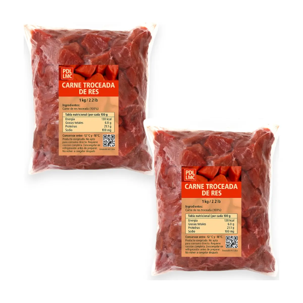 Carne troceada de res PDL LMC (2 x 1 kg / 2.2 lb)