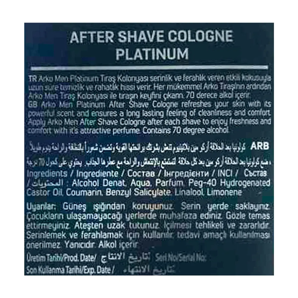Colonia platino para después del afeitado Arko (255 ml) - Thumbnail 3
