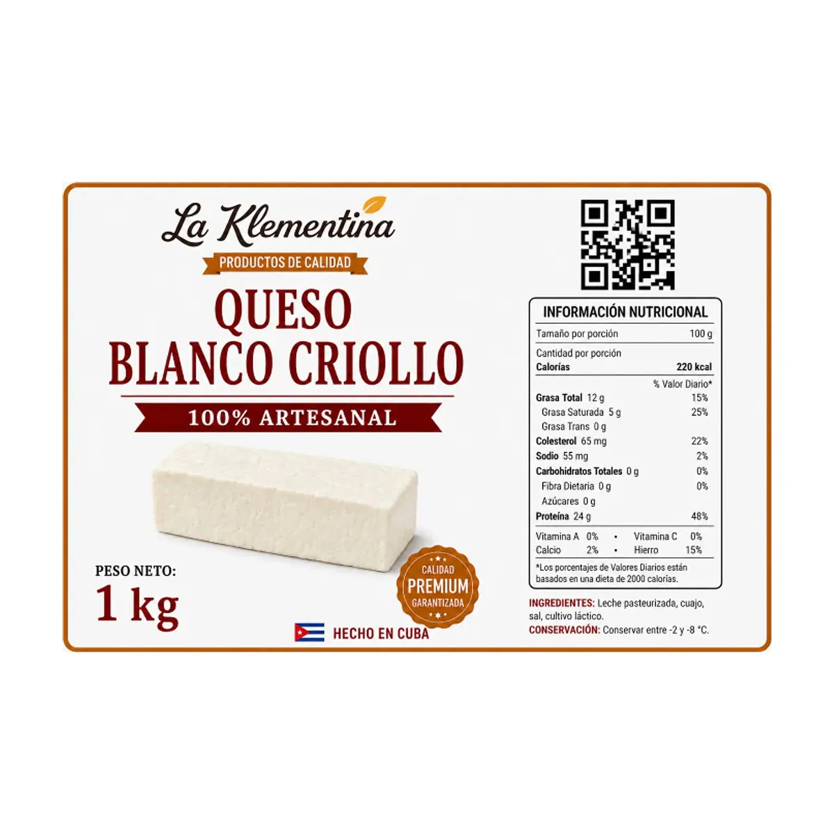 Queso blanco criollo La Klementina (1 kg / 1.1 lb) - Miniatura 2